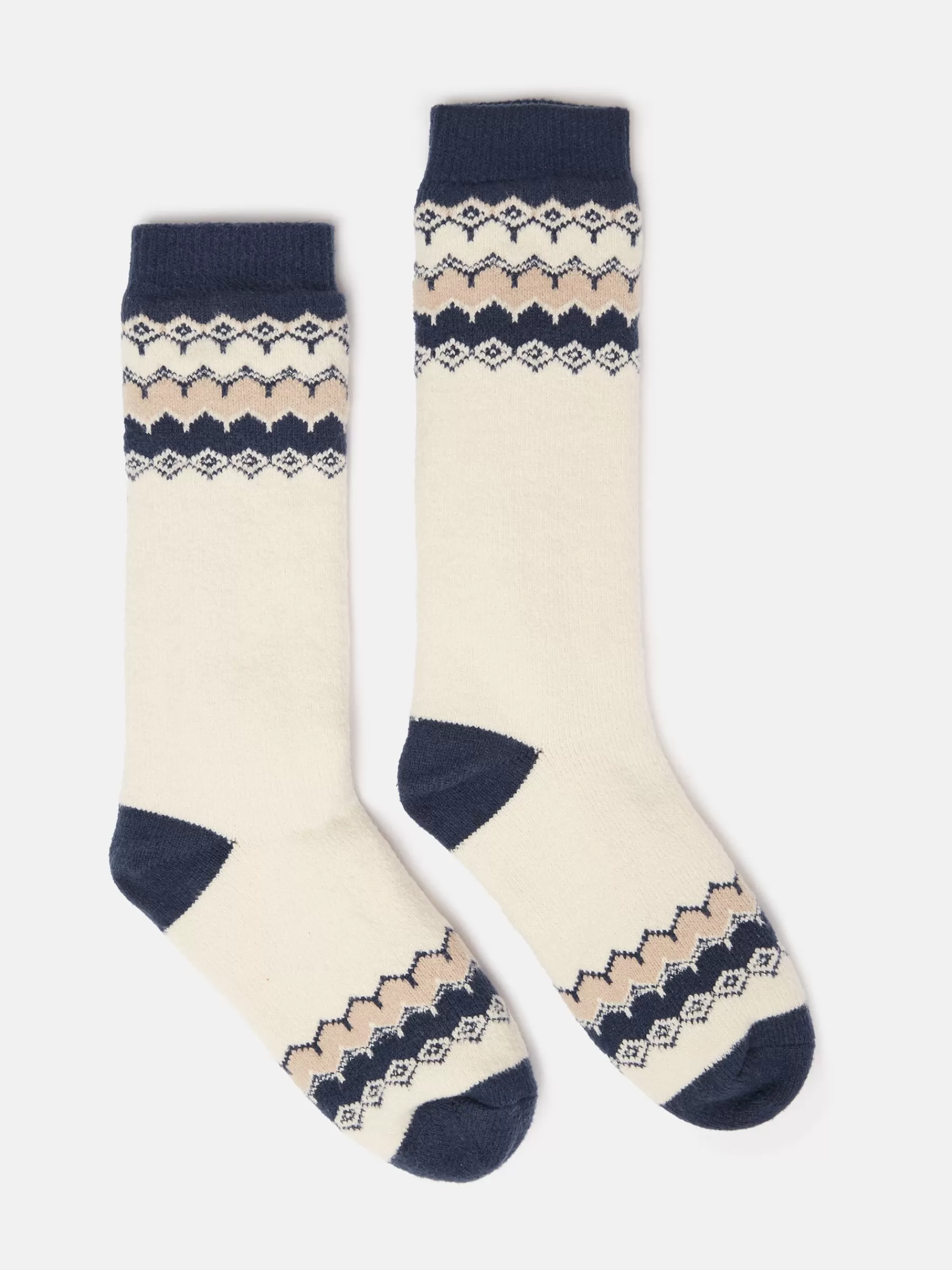 Joules Women's Chalet Fair Isle Fleece Lined Socks (size 4-8) Cream Clearance