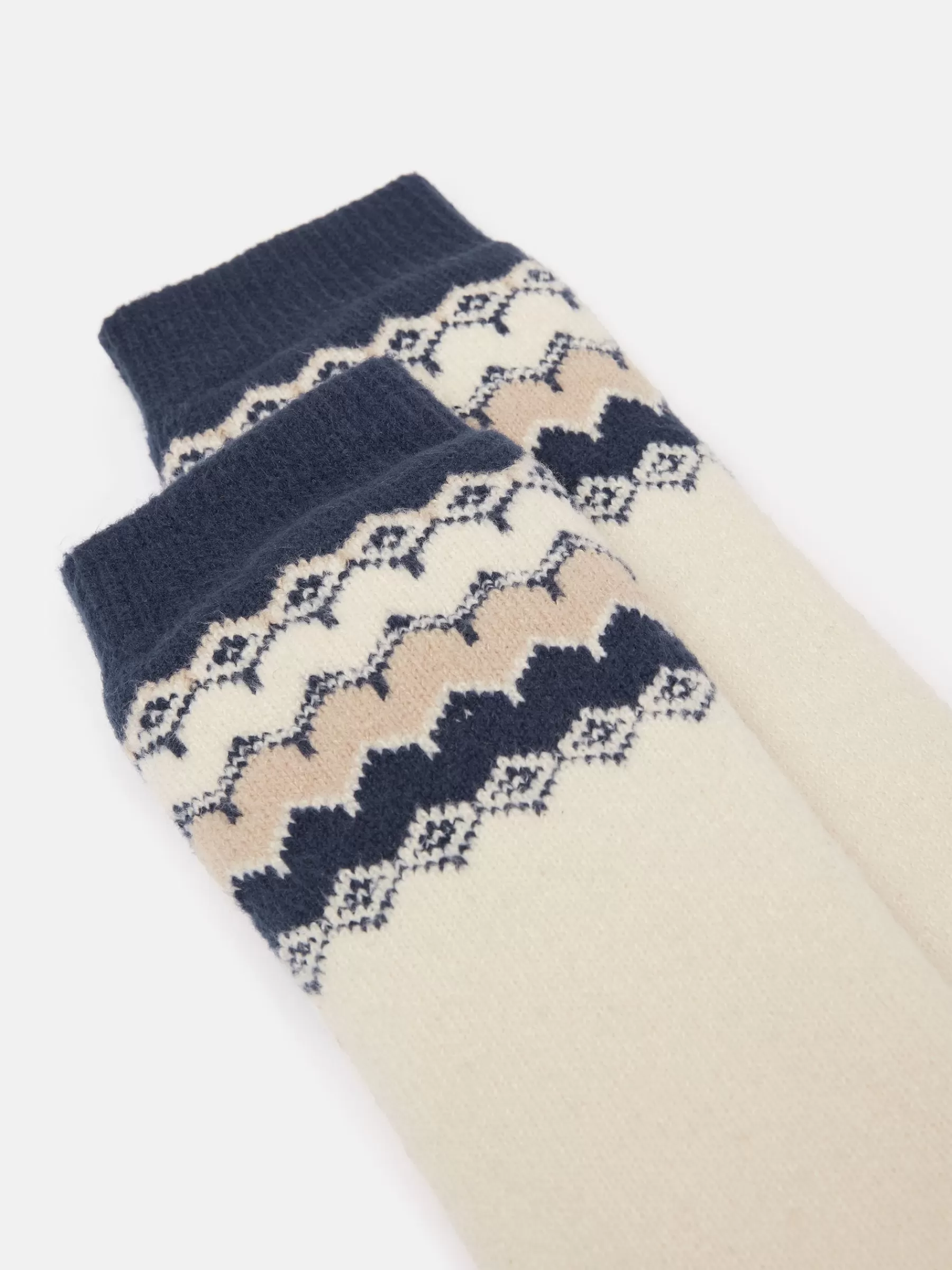 Joules Women's Chalet Fair Isle Fleece Lined Socks (size 4-8) Cream Clearance