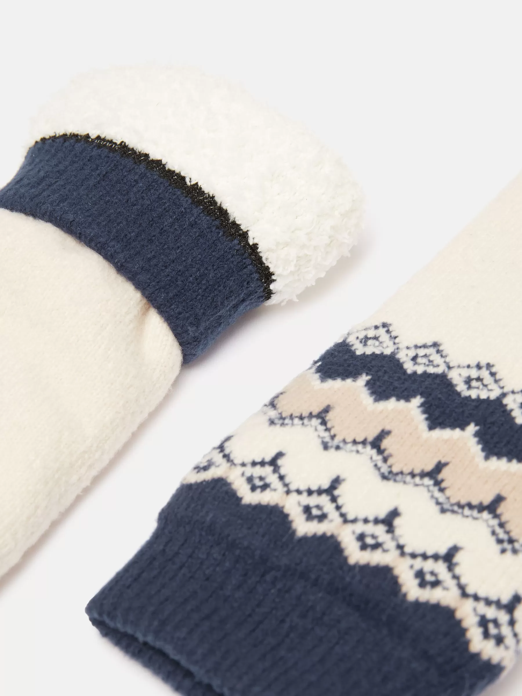 Joules Women's Chalet Fair Isle Fleece Lined Socks (size 4-8) Cream Clearance