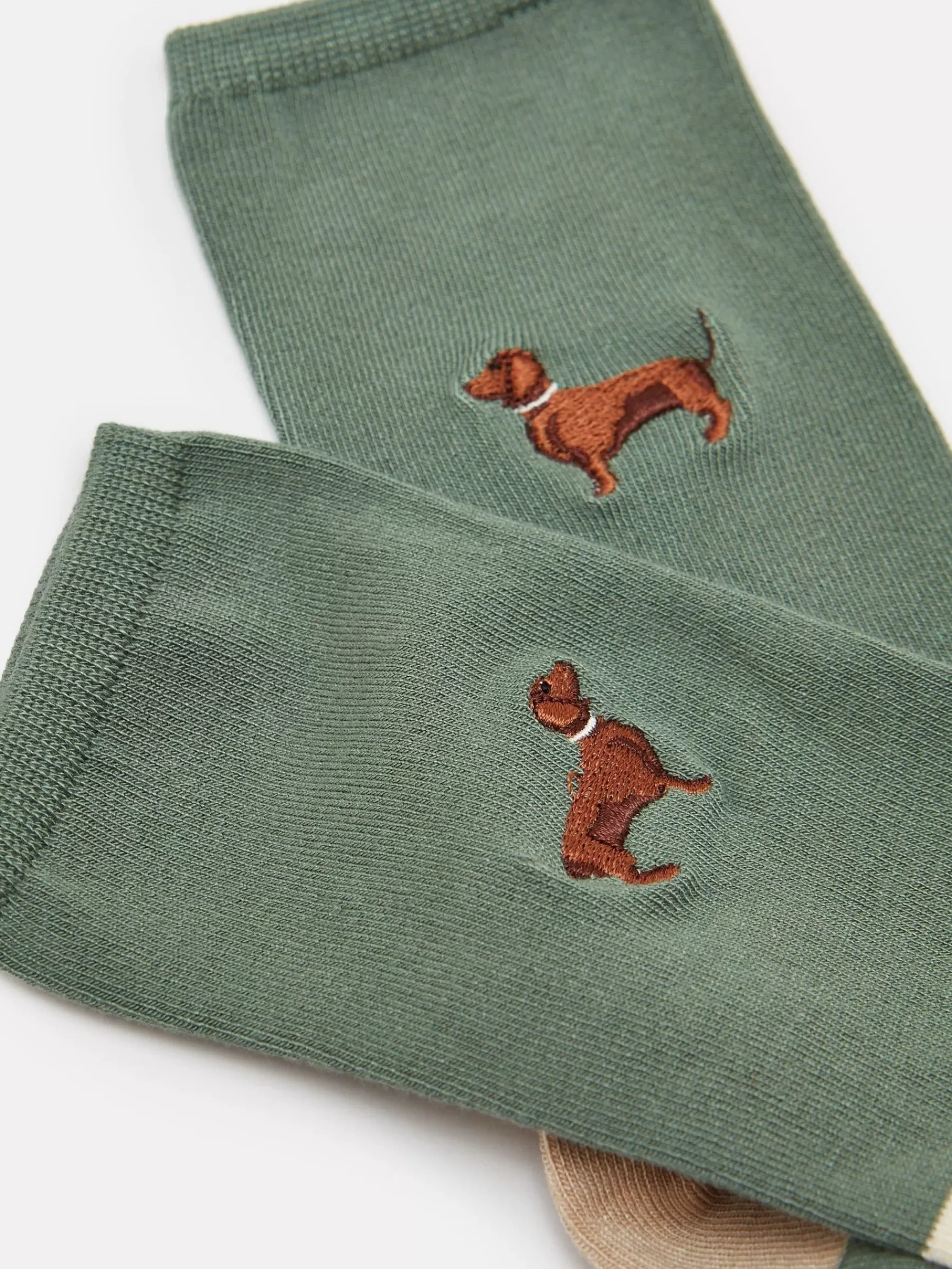 Joules Women's Everyday 2 Pack Socks (size 4-8) Green/Ecru New