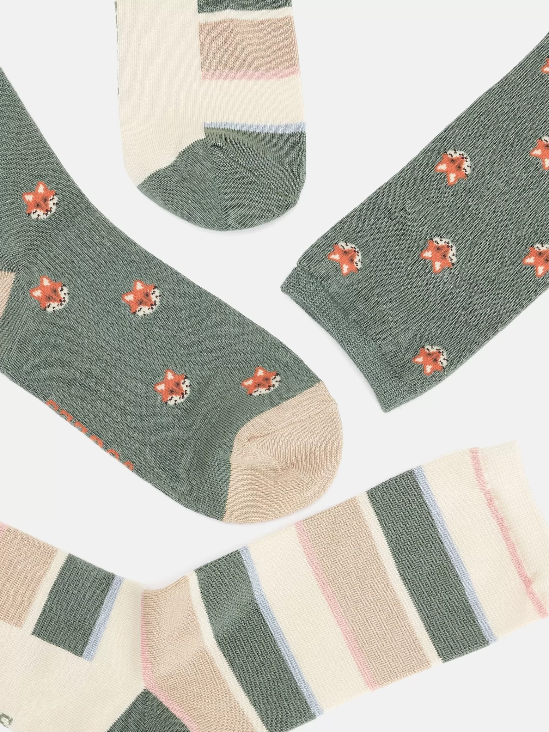 Joules Women's Everyday 2 Pack Socks (size 4-8) Khaki/Grey Hot